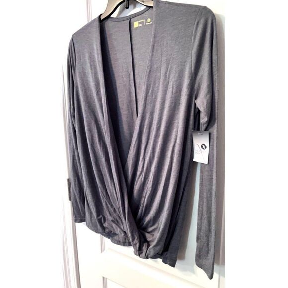 Xersion Top Drape Front Criss Cross‎ Top Gray Medium New With Tags - Picture 1 of 3